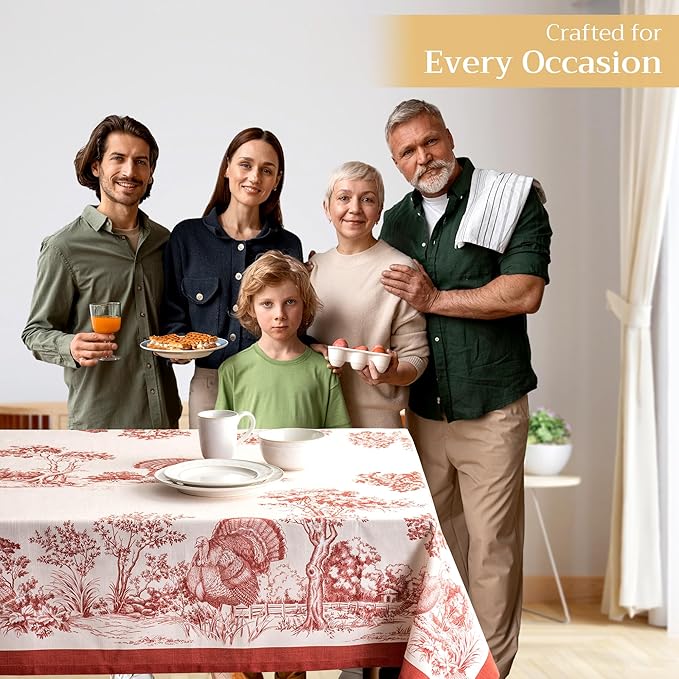 Maison d' Hermine Table Cloth Rectangle Table 100% Cotton 60 x 120 Inches Fall Tablecloth Reusable Everyday Use for Thanksgiving Christmas Decorations Dining Farmhouse Party (Holy Jouy - Red)