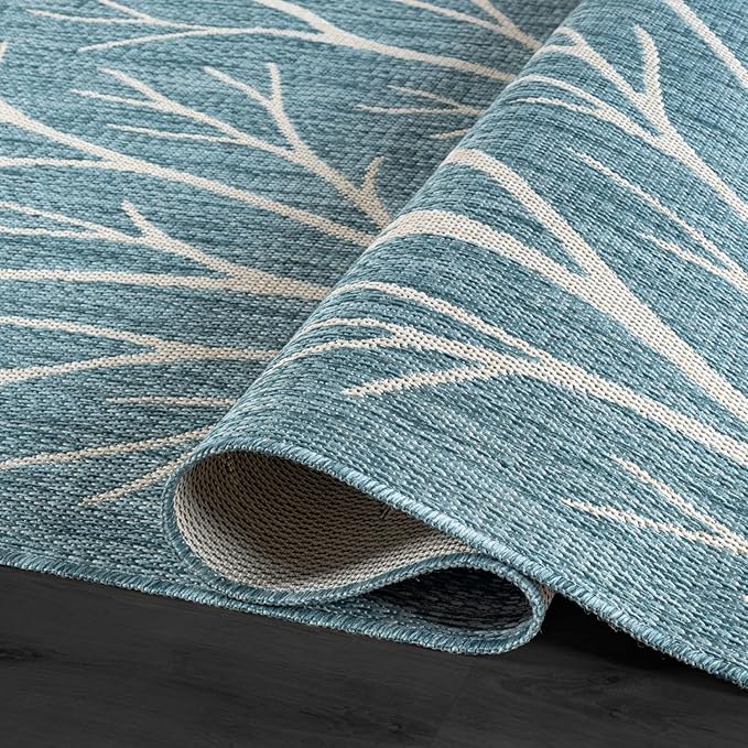 Washable Indoor Outdoor Rug 6x9 Modern Area Rugs Branch Pattern Non Shedding Waterproof Easy Clean Patio Deck Porch Living Room Bedroom Garden RV (6 X 9 Aqua)