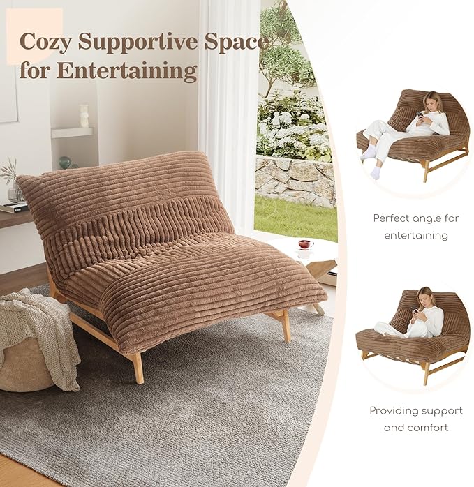 WJShome Oversized Chaise Lounge Chair,47.24" Accent Chair,Sleeper Sofa Bed for Living Room,Comfy Recliner Loveseat Couch with Removable Upholstered for Reading Bedroom (Brown)