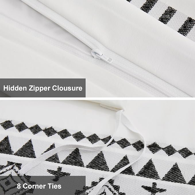 Oli Anderson Boho Duvet Cover Set Twin Size, Black and White Color Clash 2 PCS Microfiber Bedding Set, Durable and Super Soft Duvet Covers with Zipper and Ties, 68"*90"