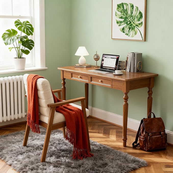 French Country Desk, 39.4 Inch Writing Desk with Drawers, Easy Assembly SXC-D776 (Walnut-M)