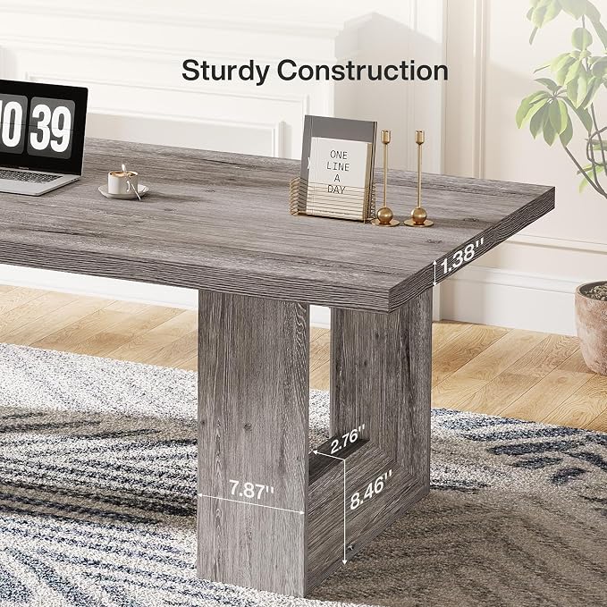 Tribesigns 62.99" Home Office Desk, Large Farmhouse Executive Desk, Computer Table for Office, Conference Room (Grey)