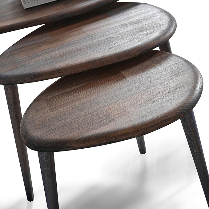 Solid Wood Nesting Coffee Table Set of 3 - Mid Century Modern Pebble Tables with Tapered Legs – Wooden Home Furniture in a Retro Style (Anthracite)