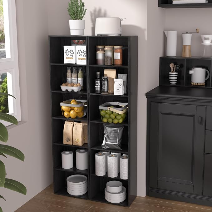 Wooden 6 Cube Storage Organizer, Vintage Brown 6 Cube Storage Shelf, 6 Tier Closet Organizers Storage Cubes Display Cubby for Any Space (Black, 6 Cube-W(15.7inch))
