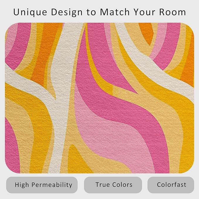 70s Retro Rug 7x9 Colorful Zebra Striped Groovy Pattern Area Rugs for Living Room, Bedroom, 70s Retro Home Decor Accessories Indoor Carpet, Non Slip & Machine Washable, GD0350
