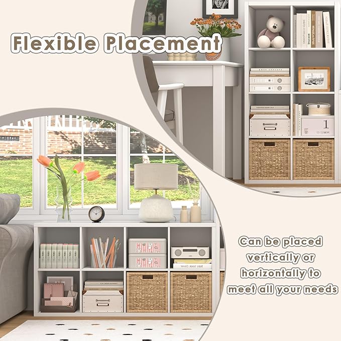 Endearing Limons【2026 Wooden Thick Border 8 Cube Shelf Storage Organizer with Anti-Tipping Kits + Reversible Open Back Bookcase (11 x 11 Unit Cell White)