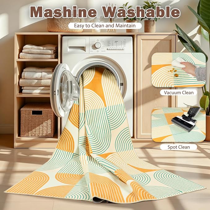 Large 8x10 Area Rugs for Living Room, Washable Modern Abstract Rug for Bedroom, Soft Non-Slip Indoor Floor Carpet for Dining Room Nursery Office Home, Orange