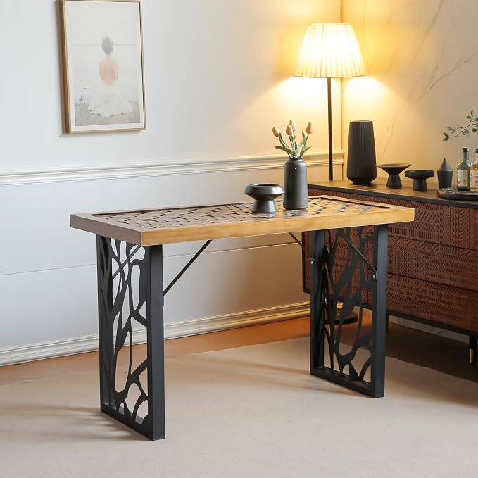 Table Legs 28 inch, Metal Dining Table Base, Heavy Duty Desk Legs,Industrial Modern Furniture Legs Set of 2 with Laser Engraving Design (A)