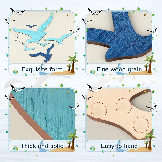 Zzbakress 11 Pcs Wooden Seagull Wall Decor Nautical Coastal Beach Wall Art Vintage Ornaments Unique Sea Birds Wall Sculpture for Home Bathroom Living Room Bedroom (Minimalist)