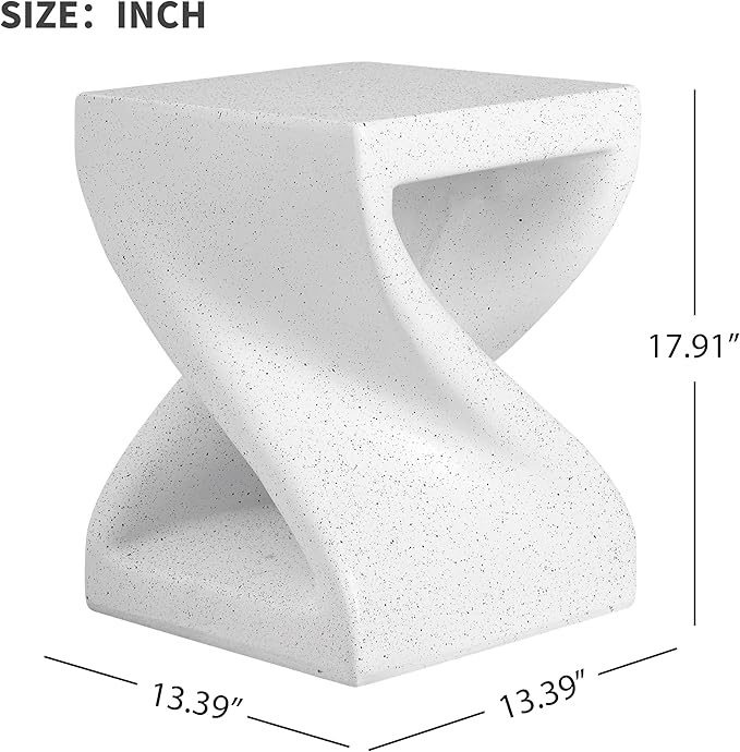 ø13.39'' Faux Concrete Cement Round Side Table End Table, Modern Contemporary Minimalist Twisted-Base Style, MGO Material for Indoor & Outdoor, No Assembly, White
