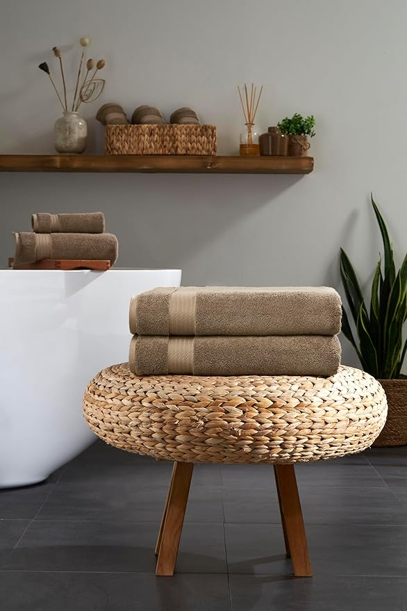 Ozdilek 2-Piece Bath Towels, 30x60 550GSM– 30x60 Inches, 100% Turkish Cotton, Luxury Quick Dry, Extra Large, Fade-Resistant, Eco-Friendly, Spa Towel, Cotton Towel (Light Brown)