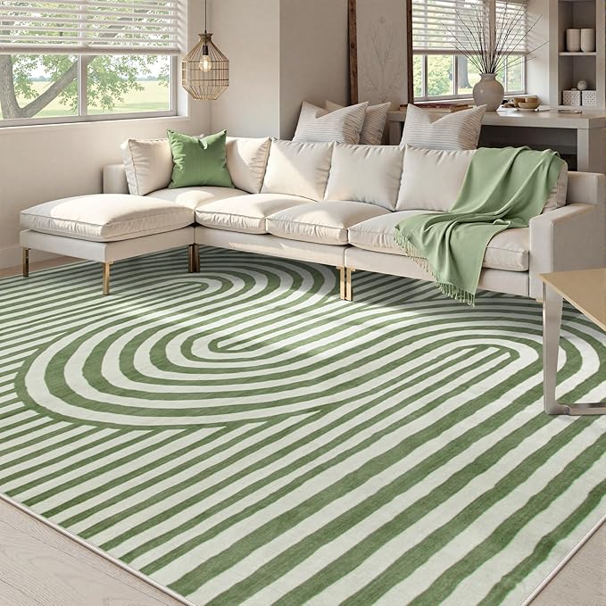 Lahome Green Washable Rug 5x7, Soft Kids Bedroom Rug Mid Century Modern Area Rugs for Living Room, Non-Slip Ultra-Thin Stain Resistance Abstract Rug for Nursery Large Playroom Office Alba(5'X7',Green)