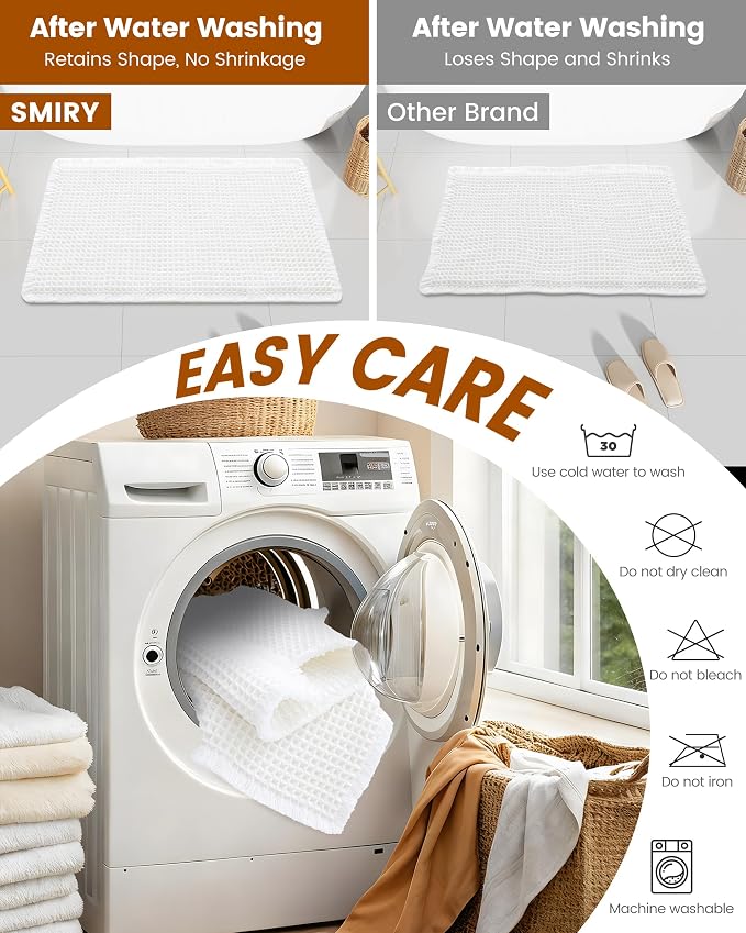 Smiry Waffle Bath Mat 30x20, Extra Soft Absorbent Bathroom Rugs, Non Slip Machine Washable Quick Dry Bath Rugs for Bathroom Floor, Tub, Shower, Home Decor Accessories, White