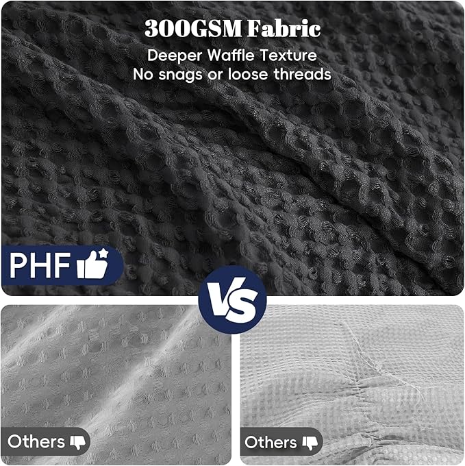 PHF Ultra Soft Waffle Weave Comforter Set Twin Size, 2 Pieces Lightweight Breathable Comfy Bedding Set, Comfy Textured 1 Comforter with 1 Pillow Shams, Black