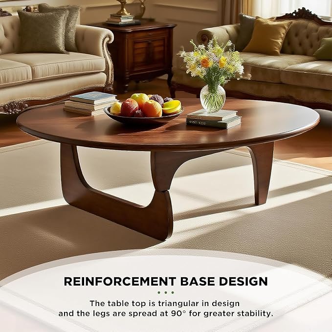 Solid Wood Triangle Coffee Table,Unique Mid Century Modern Oval Coffee Table,Irregular Geometric Tea Tables for Home Living Room with Wooden Tabletop and Reinforced Legs Walnut 50" L x 31" W x 16" H