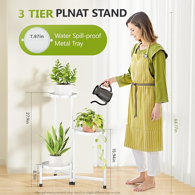 Cawukege 3 Tier Plant Stand Indoor, Tiered Plant Stand Outdoor for Multiple Plants, Corner Plant Shelf for Patio Balcony Porch Garden Living Room House,White