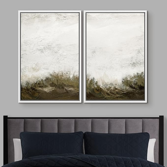 IDEA4WALL Framed Canvas Print Wall Art Set Grunge White Brown Color Field Landscape Abstract Shapes Illustrations Minimalism Decorative for Living Room, Bedroom, Office - 16"x24"x2 White