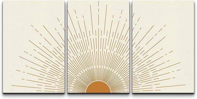 wall26 Canvas Print Wall Art Set Boho Mid-Century Orange Minimal Shining Sun Galaxy Nature Abstract Illustrations Modern Bohemian Decorative for Living Room, Bedroom, Office - 16"x24" x 3