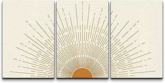 wall26 Canvas Print Wall Art Set Boho Mid-Century Orange Minimal Shining Sun Galaxy Nature Abstract Illustrations Modern Bohemian Decorative for Living Room, Bedroom, Office - 16"x24" x 3