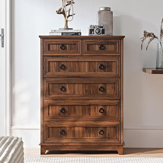 Farmhouse 6 Drawer Dresser for Bedroom Set of 2, 41" Tall Small Dressers & Chest of Drawers, Rustic Wood Dresser with Metal Handle, Storage Organizer Closet for Living Room, Hallway, Entryway