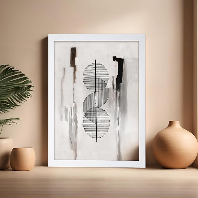 Poster Master Circle Lines Poster - Line on Ink Wash Print - Drawing Art - Geometric Art - Abstract Art - Line Art - Modern Art - Aesthetic Art - Bedroom or Living Room Decor - 16x20 White Framed