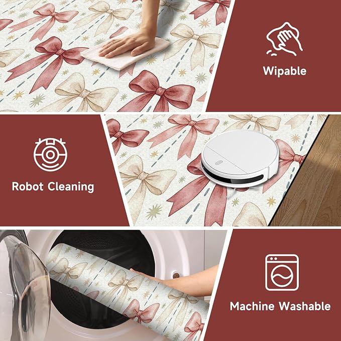Pink Bowknot Area Rug 6'x9' Watercolor Coquette Aesthetic Non-Slip Washable Carpet for Bedroom Living Room Nursery Kitchen Playroom Home Decor Soft Low Pile Floor Mat