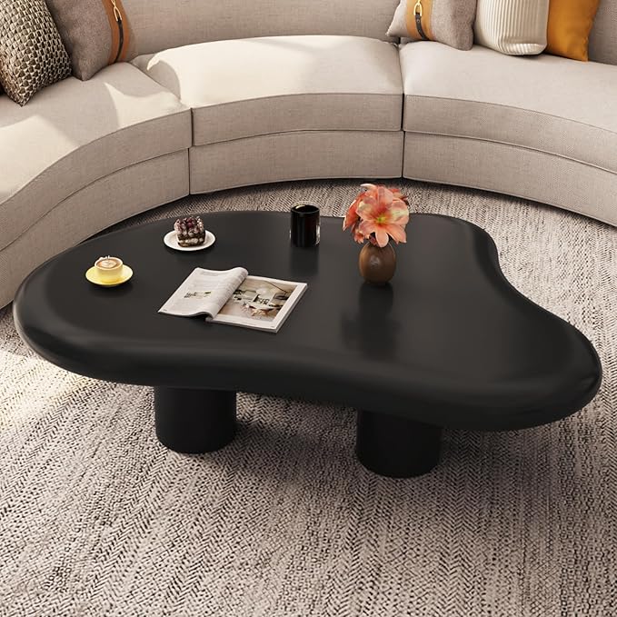 35.82" Black Cloud Coffee Table, Modern Round Edge Coffee Table with 4 Sturdy Support Legs and 2.67" Thick Tabletop,Easy Match for Living Room, Bedroom, Balcony,Patio