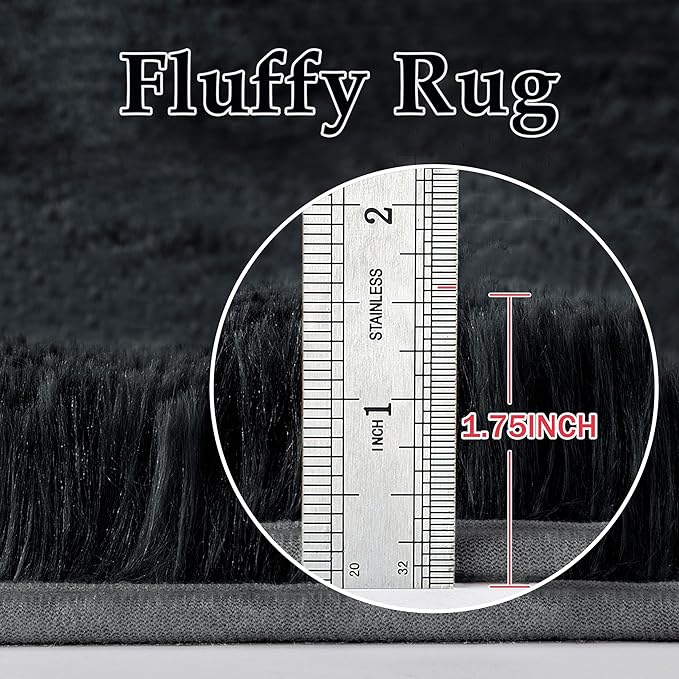 5x8 Area Rug for Living Room, Modern Black Super Shag Shaggy Soft Washable Indoor Fuzzy Carpet Non-Slip Fluffy Rugs for Bedroom Home Aesthetic Decor