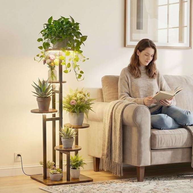5 Tier Plant Stand Indoor with Grow Light for Multiple Plants | Corner Flower Stand, Vintage Multi-Layer Design, Sturdy Plant Shelf, Space-Saving, Ideal for Living Room Indoor Plant Display