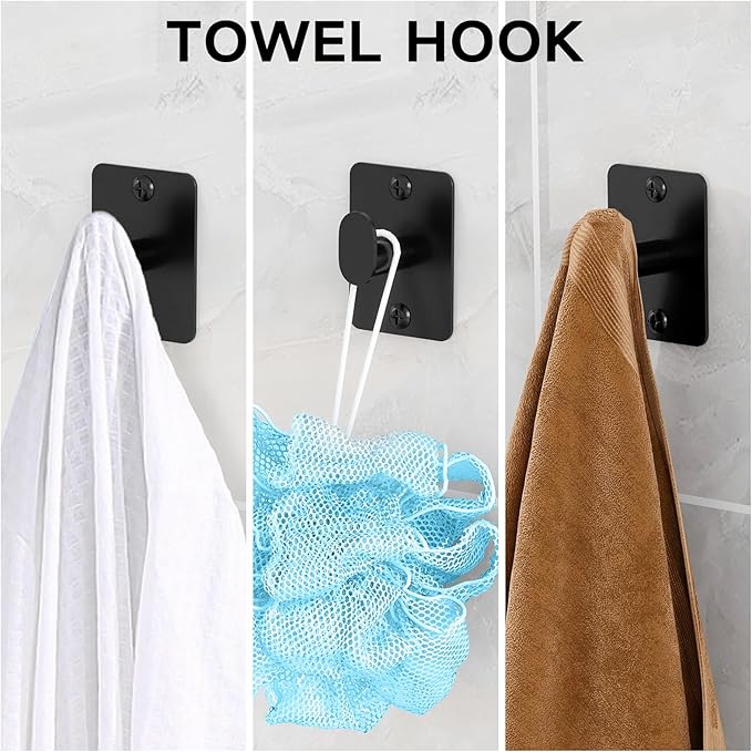 KLJKPA 8 Pieces Bathroom Hardware Set, 24 inch Towel Bar, Matte Black Bathroom Accessories Set, Towel Racks for Bathroom, Robe Towel Hooks, Toilet Paper Holder Wall Mounted