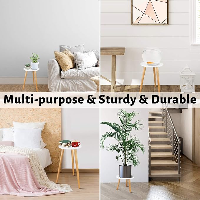 Uneedem Plant Stand Indoor, Mid Century Modern Small Round Plant Table for Flower Pots, 20.5" Tall Plant Holder Wood Stool for Living Room (2 Pack)
