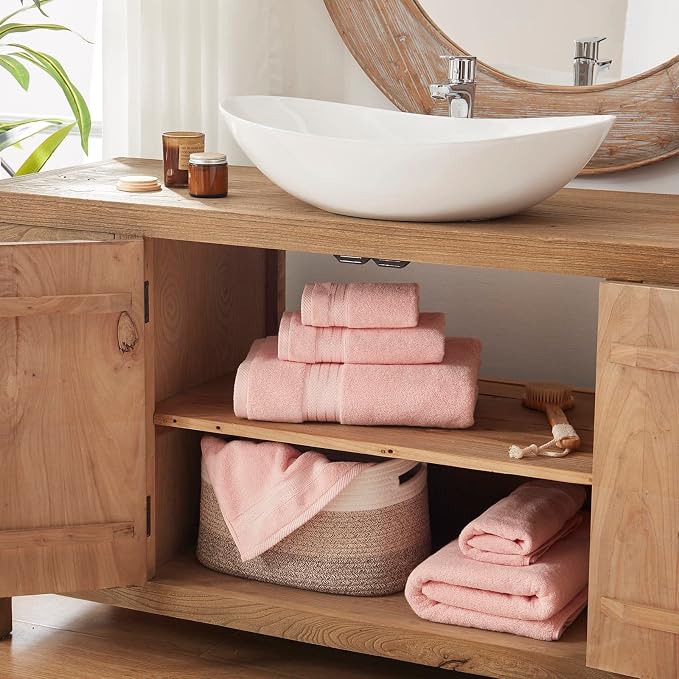 COZYART Pink Bathroom Towels Set, 100% Turkish Cotton Bath Towel Sets of 3 for Bathroom, Super Soft Highly Absorbent, 650 GSM Luxury Set with 1 Bath Towel, 1 Hand Towel, 1 Washcloths