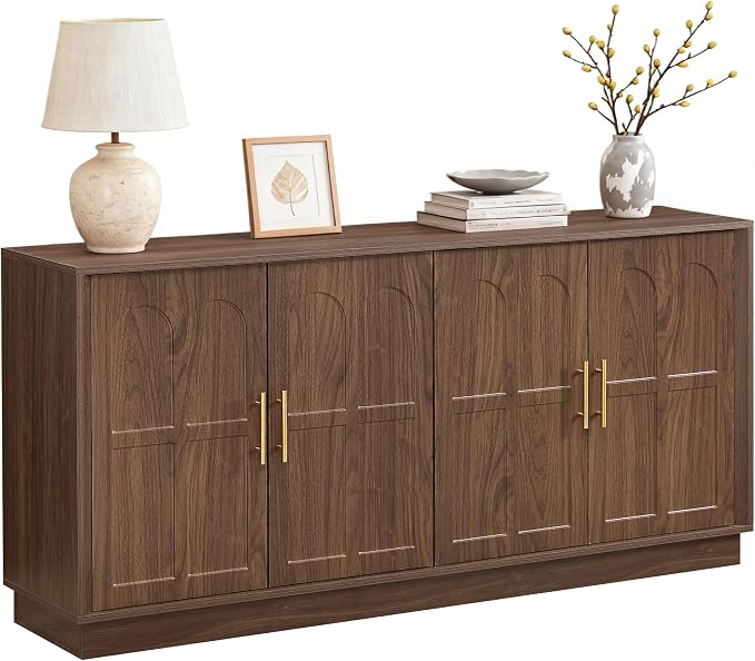 66.5" Sideboard Buffet Cabinet with Storage, Modern Credenza with Arched Doors, Large Wood Accent Cabinet for Living Room Entryway (Walnut)