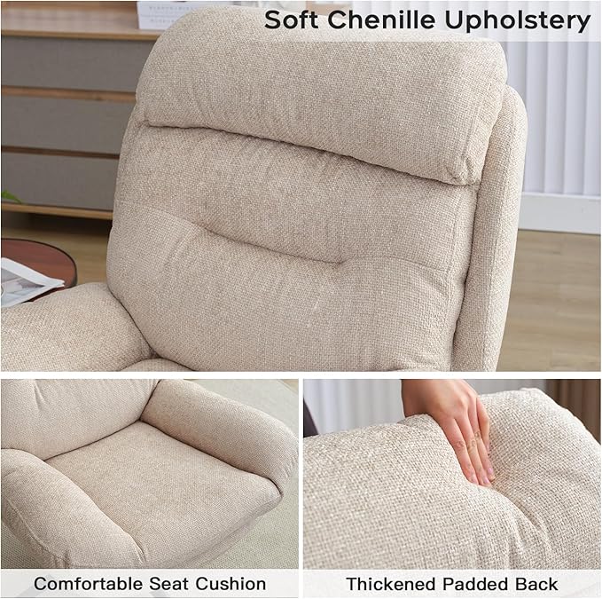 Swivel Accent Chair with Ottoman Set for Living Room, Chenille Comfy Reading Chair with High Back, TV Lounge Chair with 360 Degree Swiveling, Tilting for Bedroom, Modern Armchair with Footrest, Beige