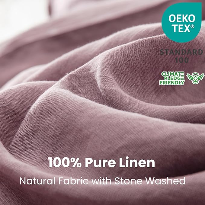 Simple&Opulence 100% Linen Duvet Cover Set 2pcs with Coconut Button Closure Natural French Washed Flax Solid Color Soft Breathable Farmhouse Bedding - Purple, Twin Size
