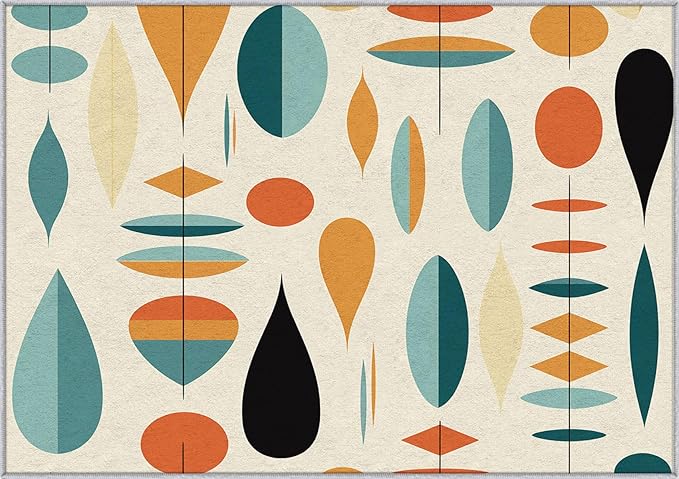 Mid Century Modern Rugs for Living Room 3x5, Retro 50s Geometric Abstract Pattern Design Area Rug, Mid Century Modern Bedroom Decor Carpet, Non Slip, Washable (RG450)