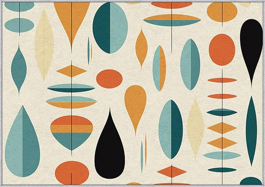 Mid Century Modern Rugs for Living Room 3x5, Retro 50s Geometric Abstract Pattern Design Area Rug, Mid Century Modern Bedroom Decor Carpet, Non Slip, Washable (RG450)