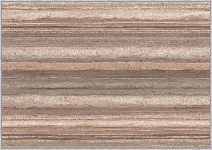 Natural Stripe Rustic Area Rug, Beige Brown Pattern Carpet, Washable Non Slip Low Pile Soft Thin, Living Room Bedroom Dining Room Home Decor Mat 5x7ft