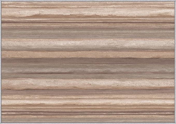 Natural Stripe Rustic Area Rug, Beige Brown Pattern Carpet, Washable Non Slip Low Pile Soft Thin, Living Room Bedroom Dining Room Home Decor Mat 4x6ft