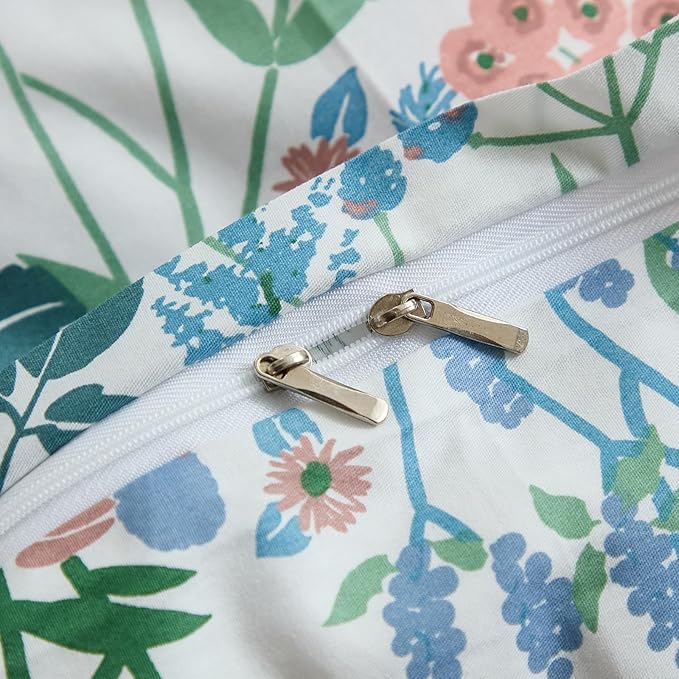 Cozeline 100% Cotton Duvet Cover King Size, Blue and Red Floral Bedding Set with Zipper Closure, 3 Pcs Breathable and Soft Botanical Duvet Cover for All Season