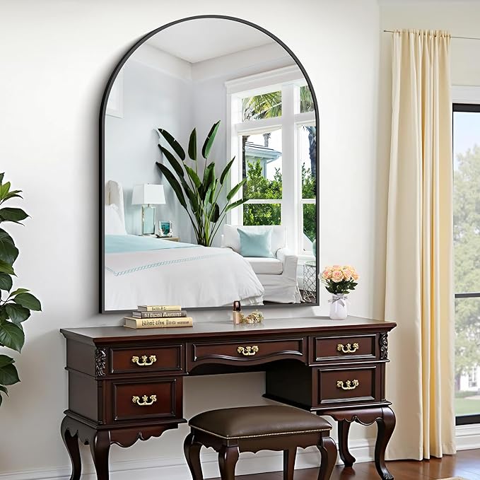CIRCUMI Arched Wall Mirror, 36"x48" Black Arched Mirror with Tempered Glass, Metal Frame, Large Size for Bathroom, Living Room,Entryway,Over Sink, Arch Mirror for Decor,Shatterproof&Crystal-Clear