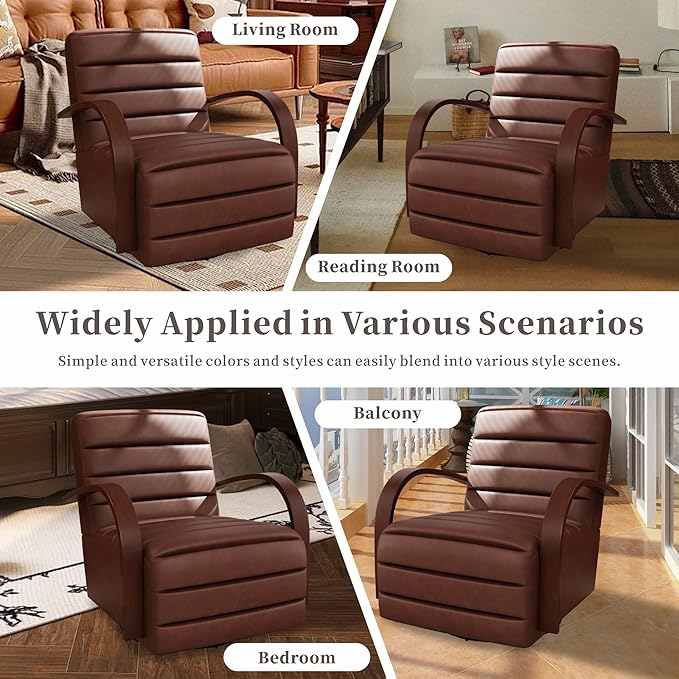 Chifee & Vingol 360° Swivel Accent Chair 30.3" W PU Leather Swivel Living Room Chair with Solid Wood Armrests Mid Century Modern Reading Chair,Set of 2,Brown