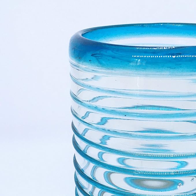 Aqua Blue Spiral 14 oz Drinking Glasses (set of 6), Recycled Glass, Lead-free, Toxin-Free (Drinking)