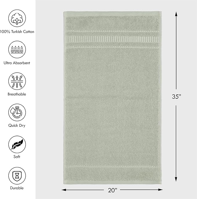 Melissa Linen 2-Pack Hand Towels, 100% Turkish Cotton Premium Bathroom Towels, 20 x 35 in - Sage Green (Muted with Gray Undertones)
