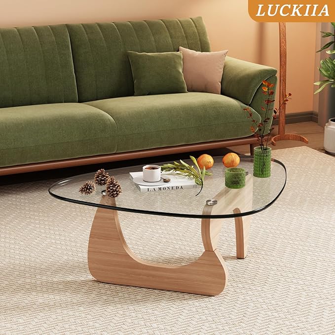 Coffee Tables Glass Small Farmhouse Coffee Table Mid-Century Modern Wood Center Table for Living Room, Original Transparent, 32 Inch