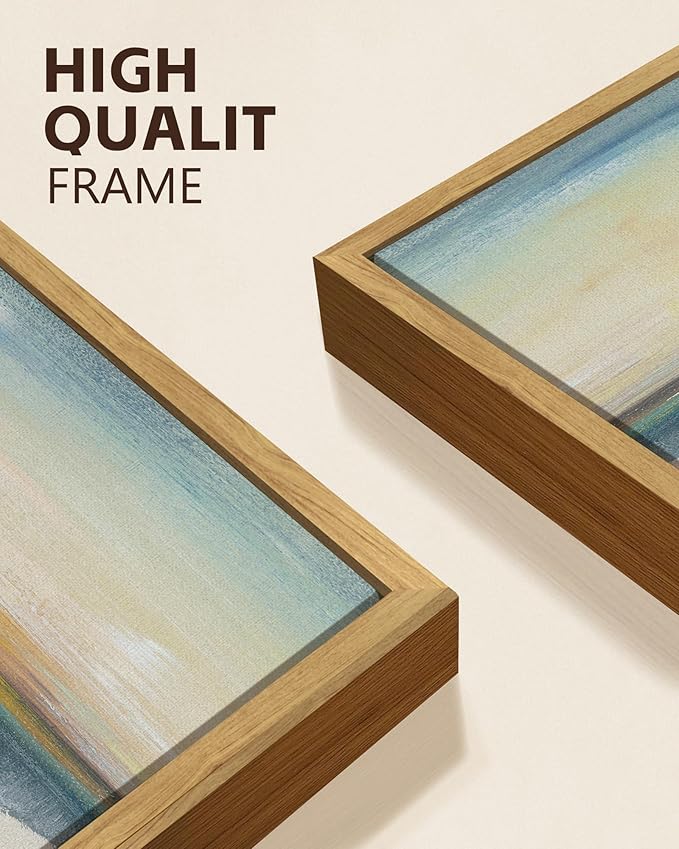 KUVIOKE Abstract Landscape Framed Wall Art Minimalist Neutral Illustrations Modern Art Decorative Nordic Home Decor 12x16in (Natural Framed)