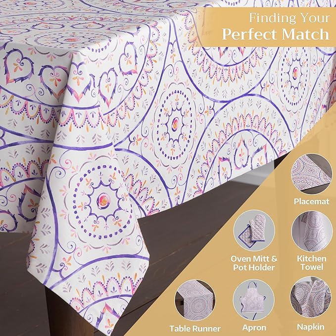 Maison d' Hermine Table Cloth Square Table 100% Cotton 60 x 60 Inches Tablecloth Reusable Decorative for Dining Room Farmhouse Home Valentines Day Decorations Spring Summer - Mandala