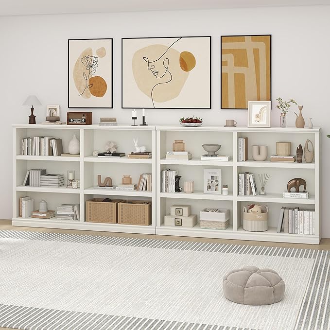 Bevfint Double Wide Open Shelf Bookcase - 3 Tiers 6 Storage Cube Adjustable Space Book Case, Display Cabinet Organizer with Bookshelf, 64.8 inch Width Indoor Furniture for Home Library Office, White
