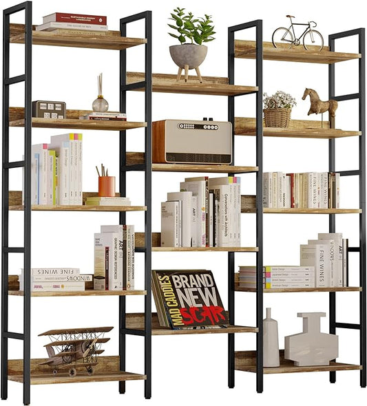 IRONCK Book Shelf, Bookshelves and Bookcases, 5 Tiers Bookshelf with Baffles, Large Bookshelf with Metal Shelving, Triple Wide Shelves for Living Room, Home Office
