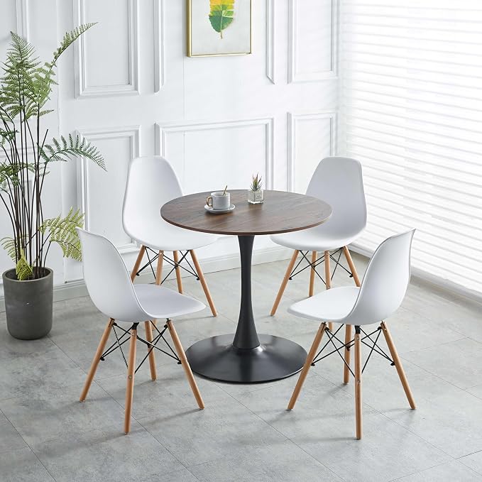 Walnut Round Dining Table, Modern 31.5" Tulip Kitchen Table with Thickened Tabletop & Sturdy Pedestal Base, Tulip Shape Table for Small Places, Living Room, Office, Cafe